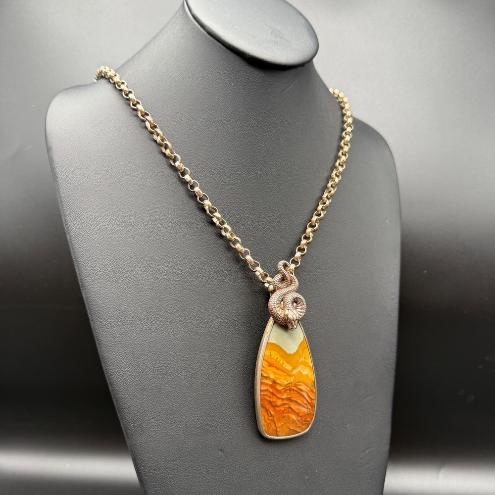 🐍 Rare 1993 Stephen Dweck Sterling Snake Pendant Necklace | Picture Jasper‎ |